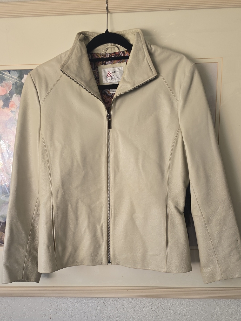 Madison Cream Leather Zip-Front Jacket
